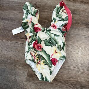 NWT Janie and Jack Girls 18-24 Months Swimsuit One Piece Swim Flutter Floral Bow